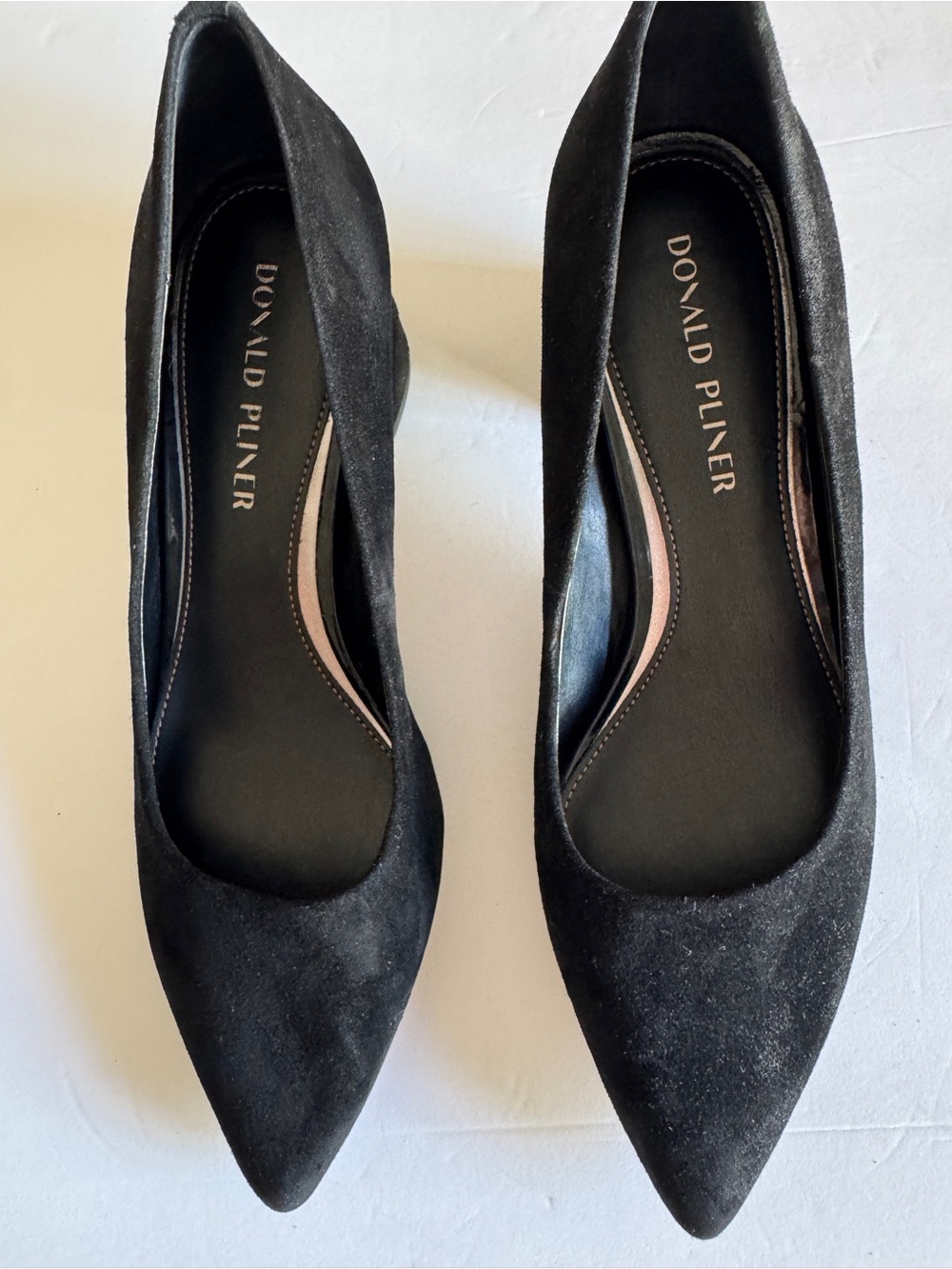 Donald J. Pliner Black Suede Pointed-Toe Heels with Silver Accent On Heel SZ 9
